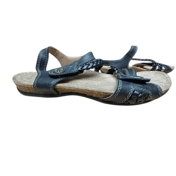 "Earth Origins" Strappy Sandals Women SZ 7.5 Black Leather Straps Hook & Loop - Picture 3 of 7